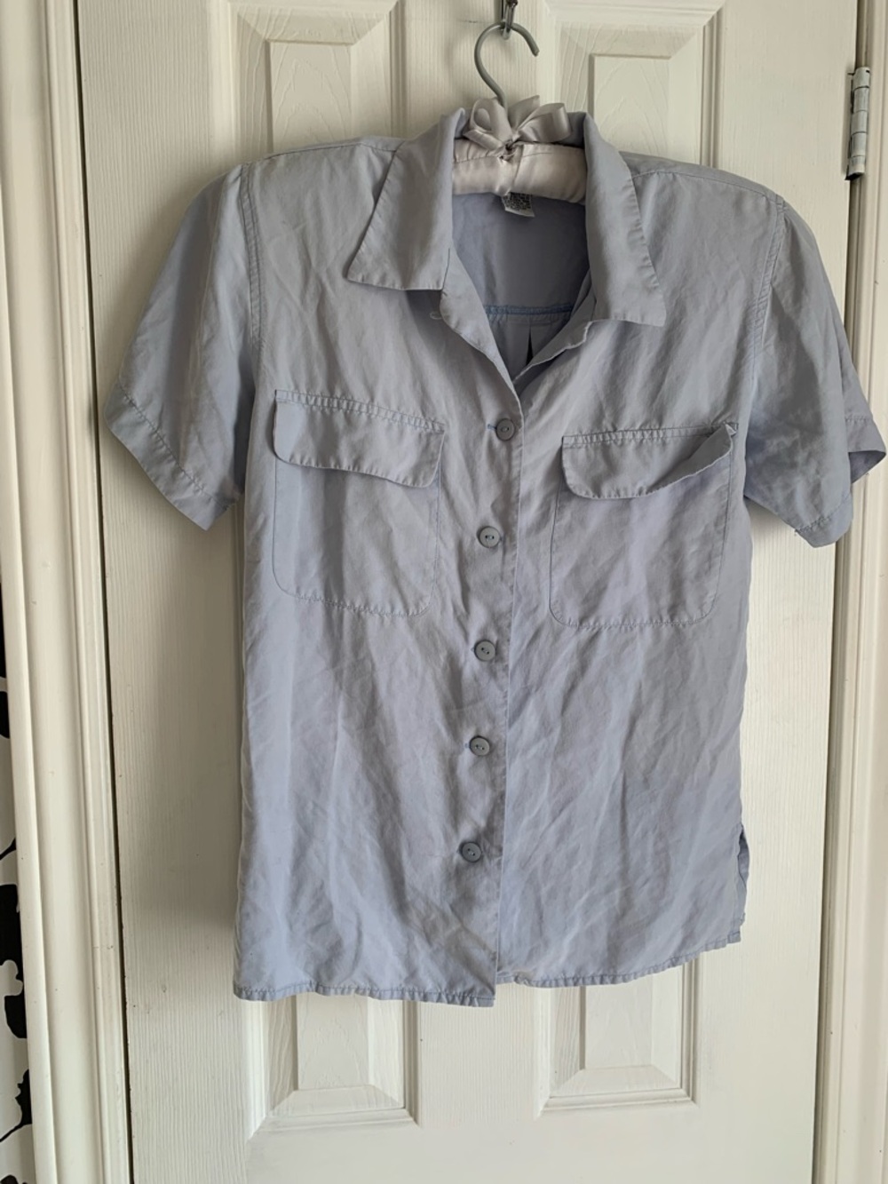 Principles silk Blue Short-Sleeve Button Front Blouse coastal quiet luxury